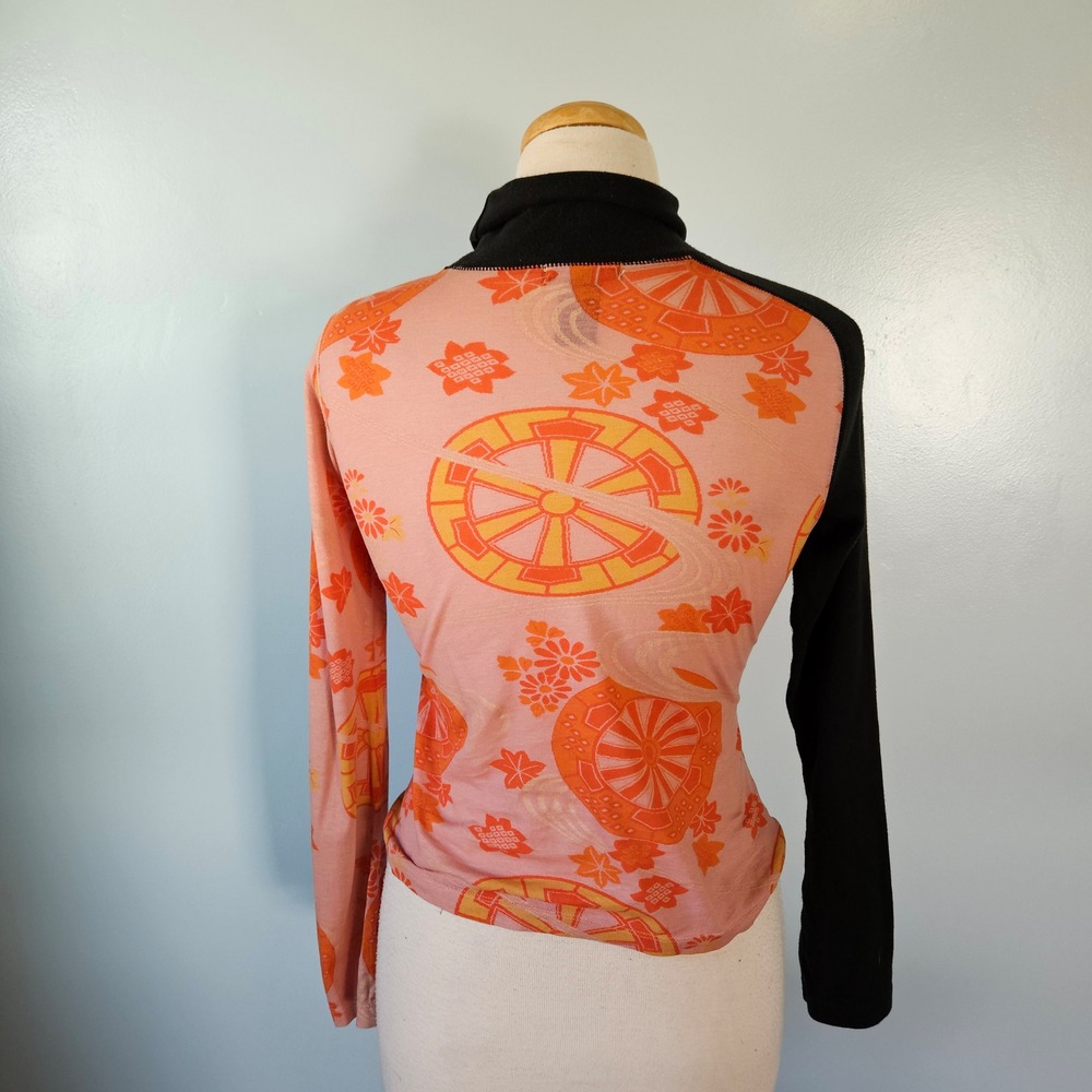 Vtg Y2K Custo Barcelona Graphic Face Mixed Print Turtleneck Long Sleeve Top S - Picture 4 of 6